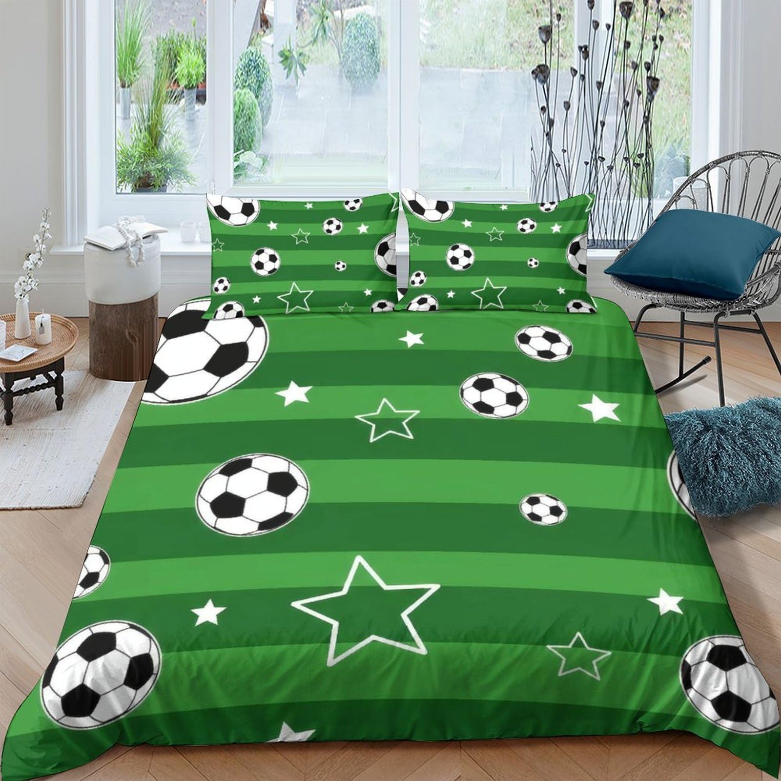Ctjqhvkz Style-6 3D Printed Soccer Ball Fitted Sheet Microfiber Green Star Mattress Cover For Bedroom Guest Room Easy Care Decor Single（135X200cm）