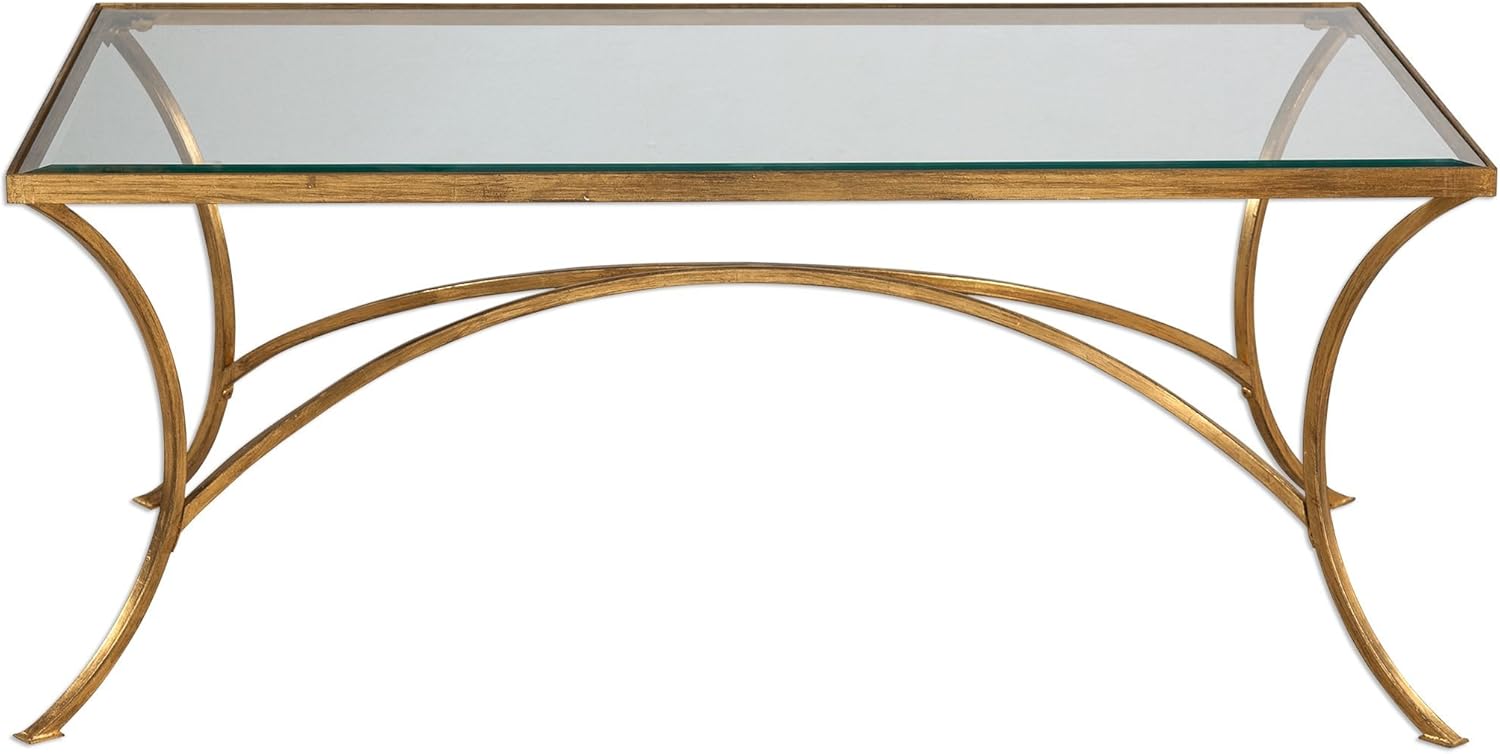 MY SWANKY HOME Minimalist Gold Arch Coffee Table | Metal Glass Top Elegant Modern Contemporary