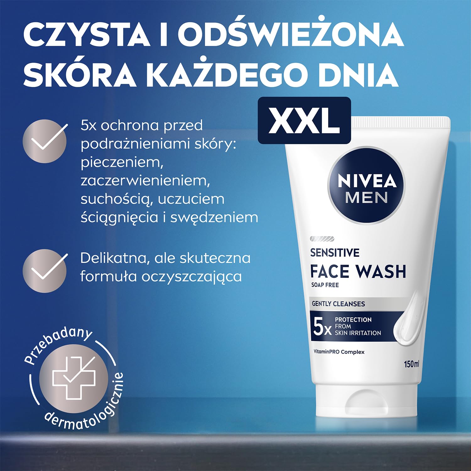 NIVEA MEN Sensitive Żel do mycia twarzy twarzy dla mężczyzn XXL 150 ml