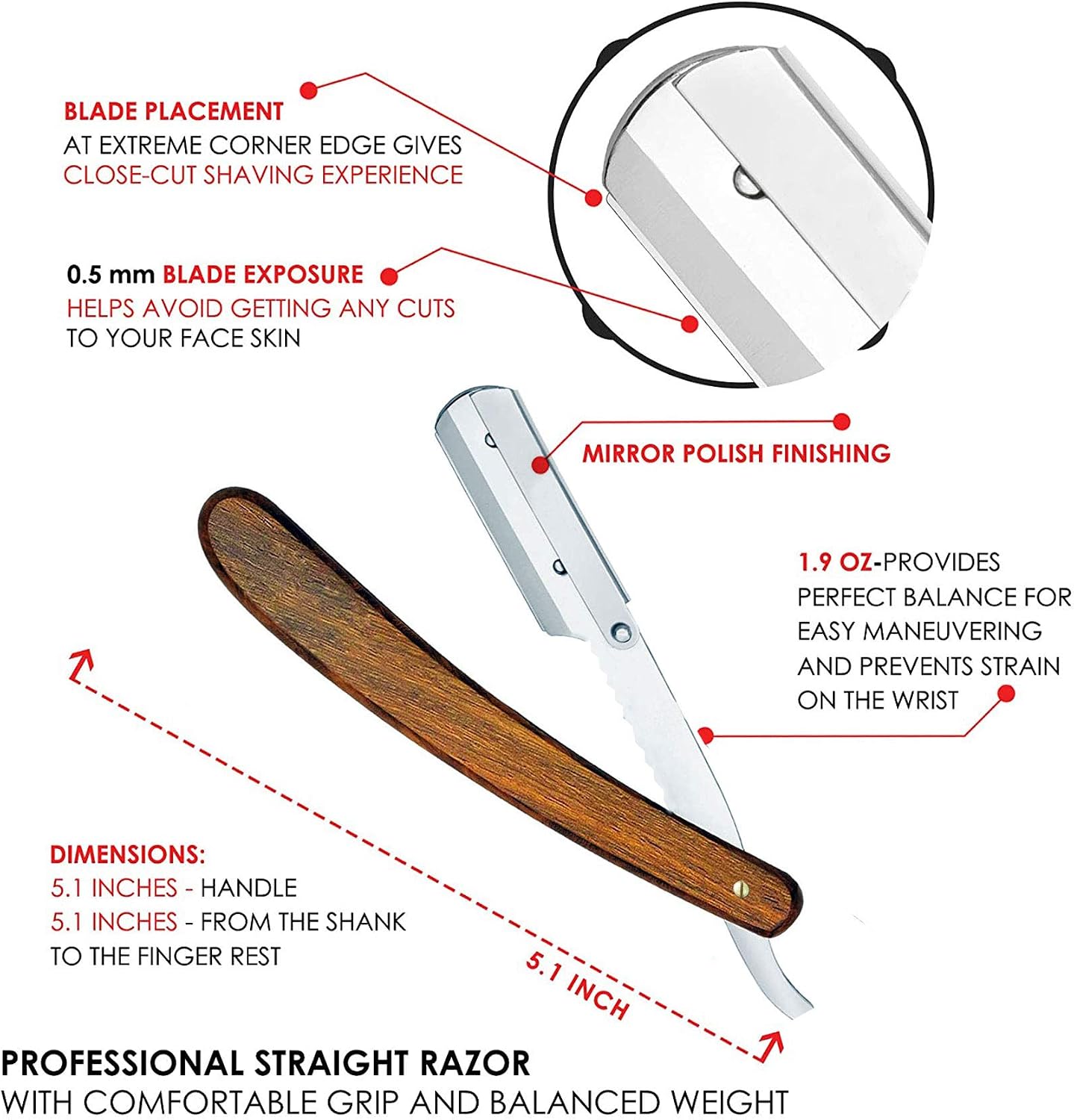 YSCARE Cut Throat Razor Kit, Wooded Genic Straight Razors, Professional Barber Shaving kit - Image 4
