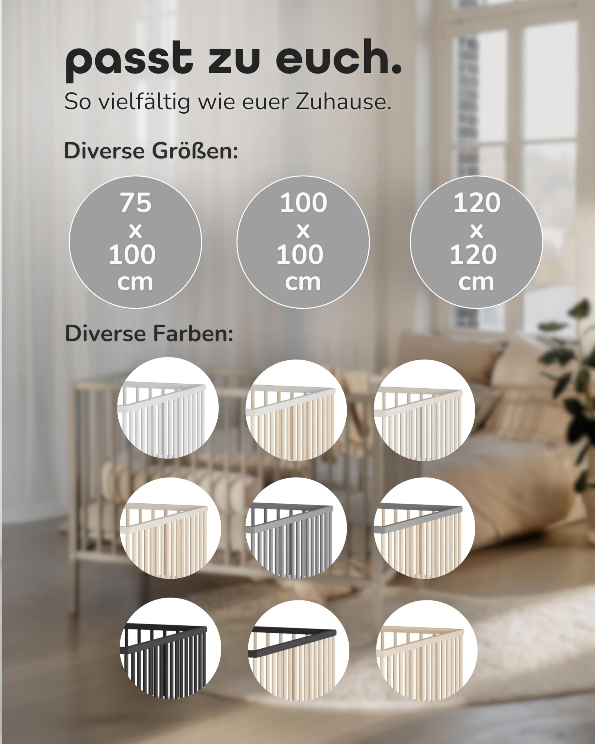Sämann Laufstall faltbar Baby 100x100 cm mit Cloud Air Matratze | stufenlos höhenverstellbar | Laufgitter Premium | Babybett aus Holz | Krabbelgitter natur