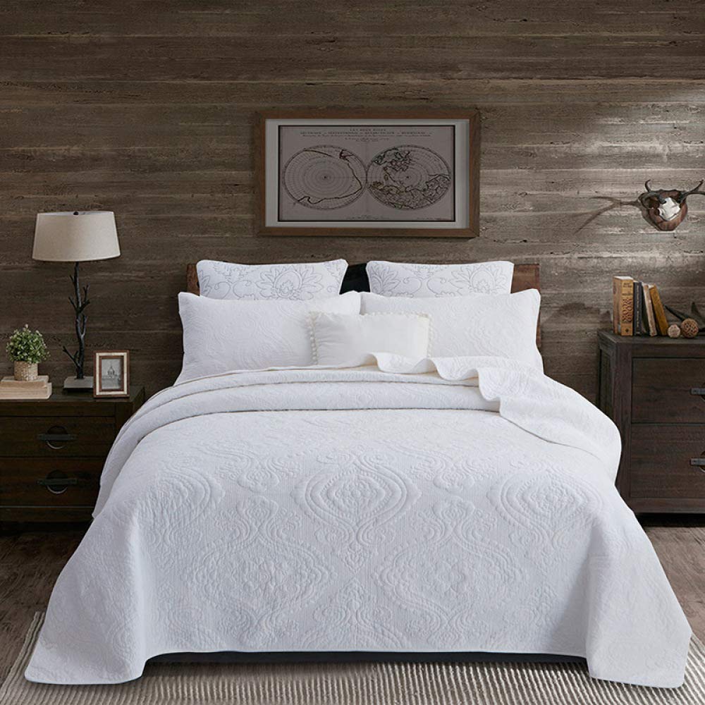 Colcha Bouti Doble King Size Impreso Algodón Acolchada Edredón Juegos De Fundas De Cama Cubrecamas 3 Piezas Sets,Blue-230x250cm+50x70cm