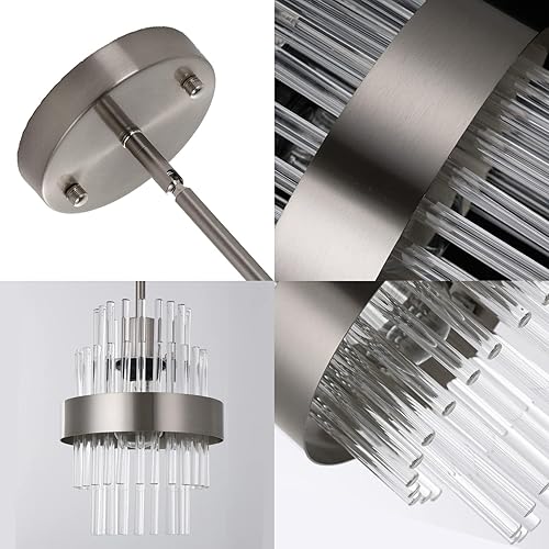 Miniatura 5 de IkirourI Lámparas colgantes de 12 pulgadas, modernas luces colgantes de cristal de níquel cepillado, luces colgantes de isla de cocina, iluminación