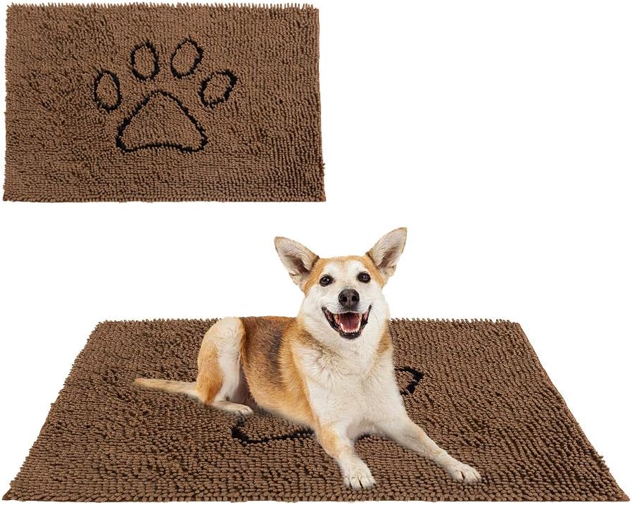 PUPTECK Super Absorbent Doormat for Dog - Washable Non Skid Microfiber Pet Door Runner Mat,Quick Drying, Keep Clean of House, Brown