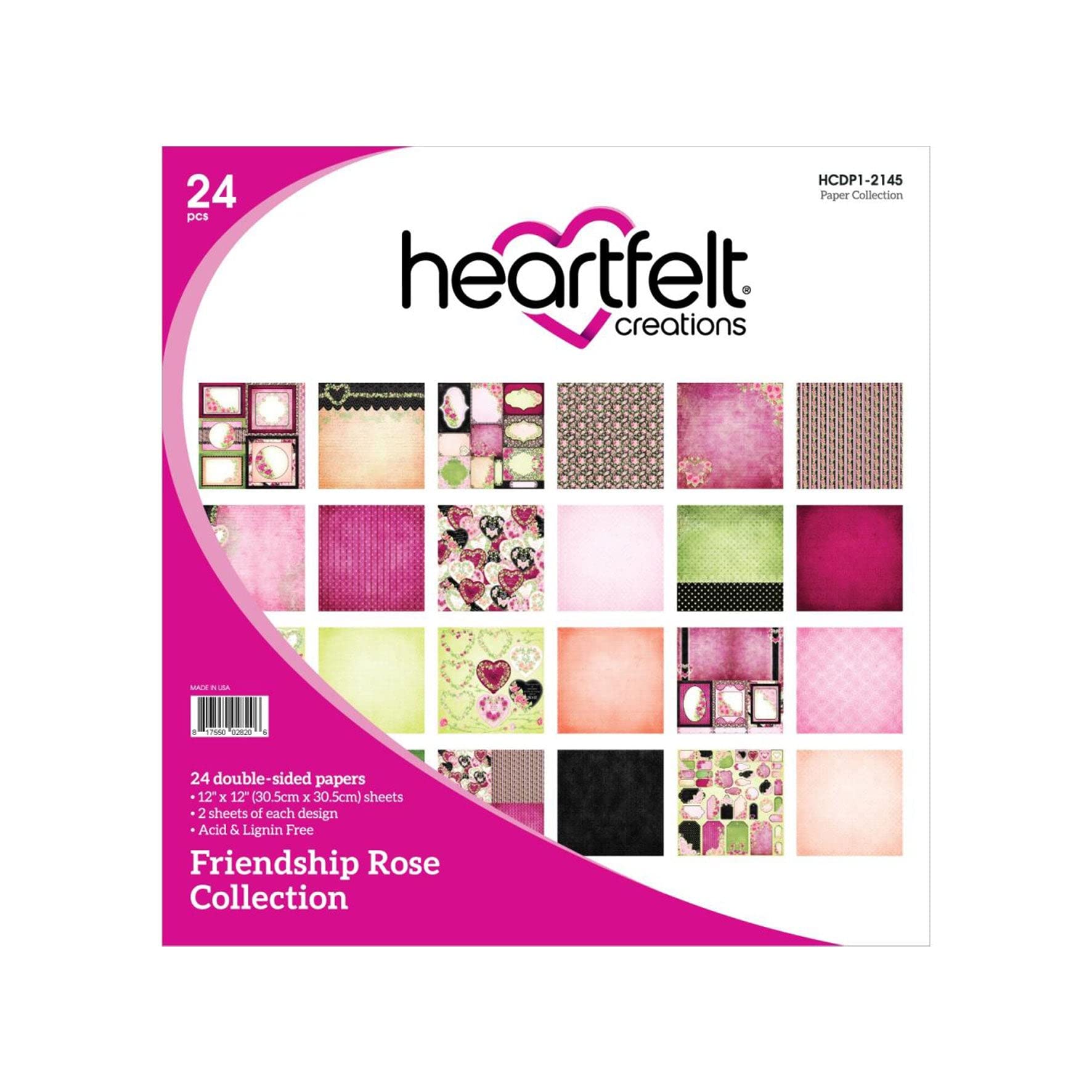 Double-Sided Paper Pad 12"X12" 24/Pkg-Friendship Rose HCDP1-2145