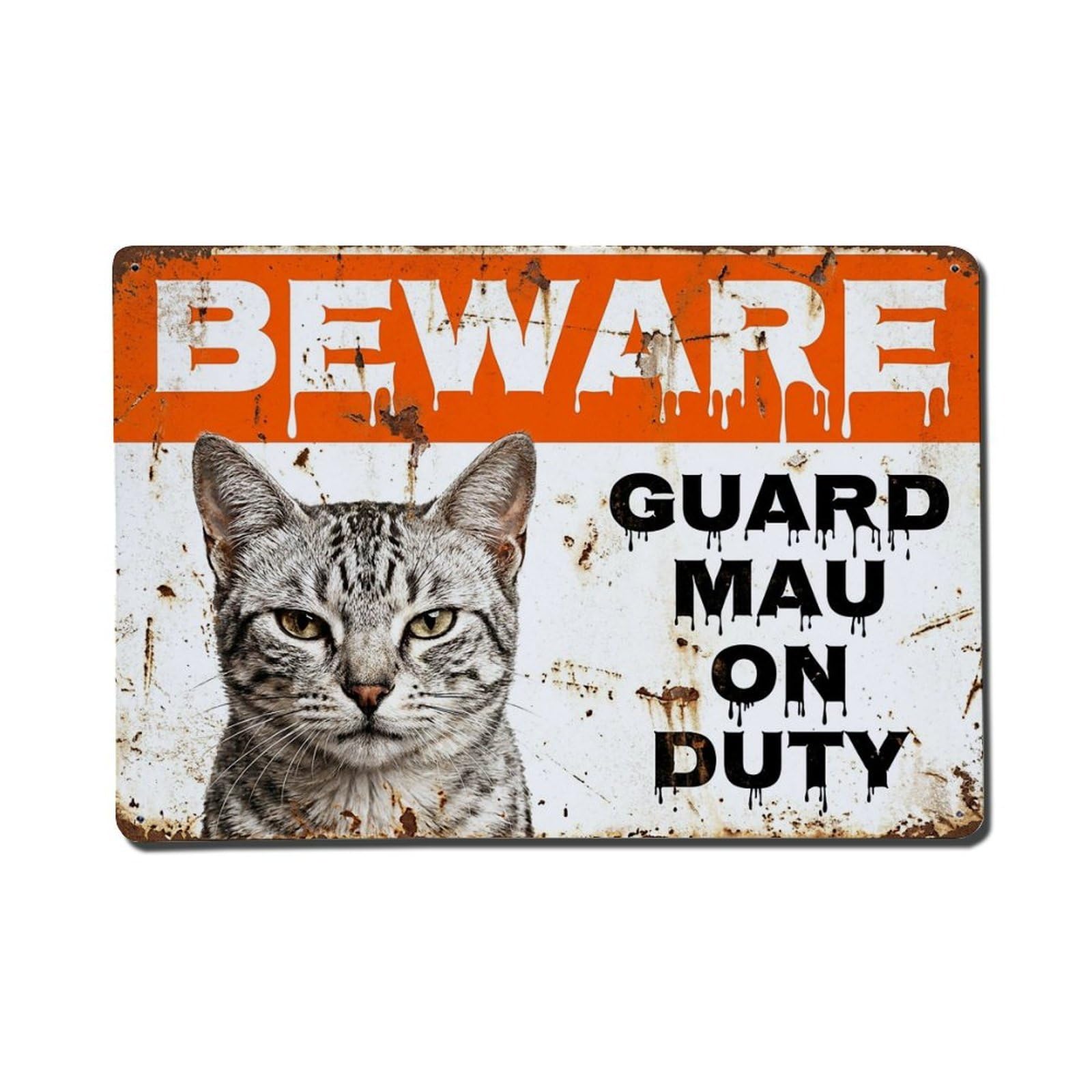 Vintage Funny Egyptian Mau Guard Beware of Cat Foyer Metal Tin Sign Plaque Wall Decor for Cafe, Club Bar, Office, Garden Metal Poster 8x12Inch