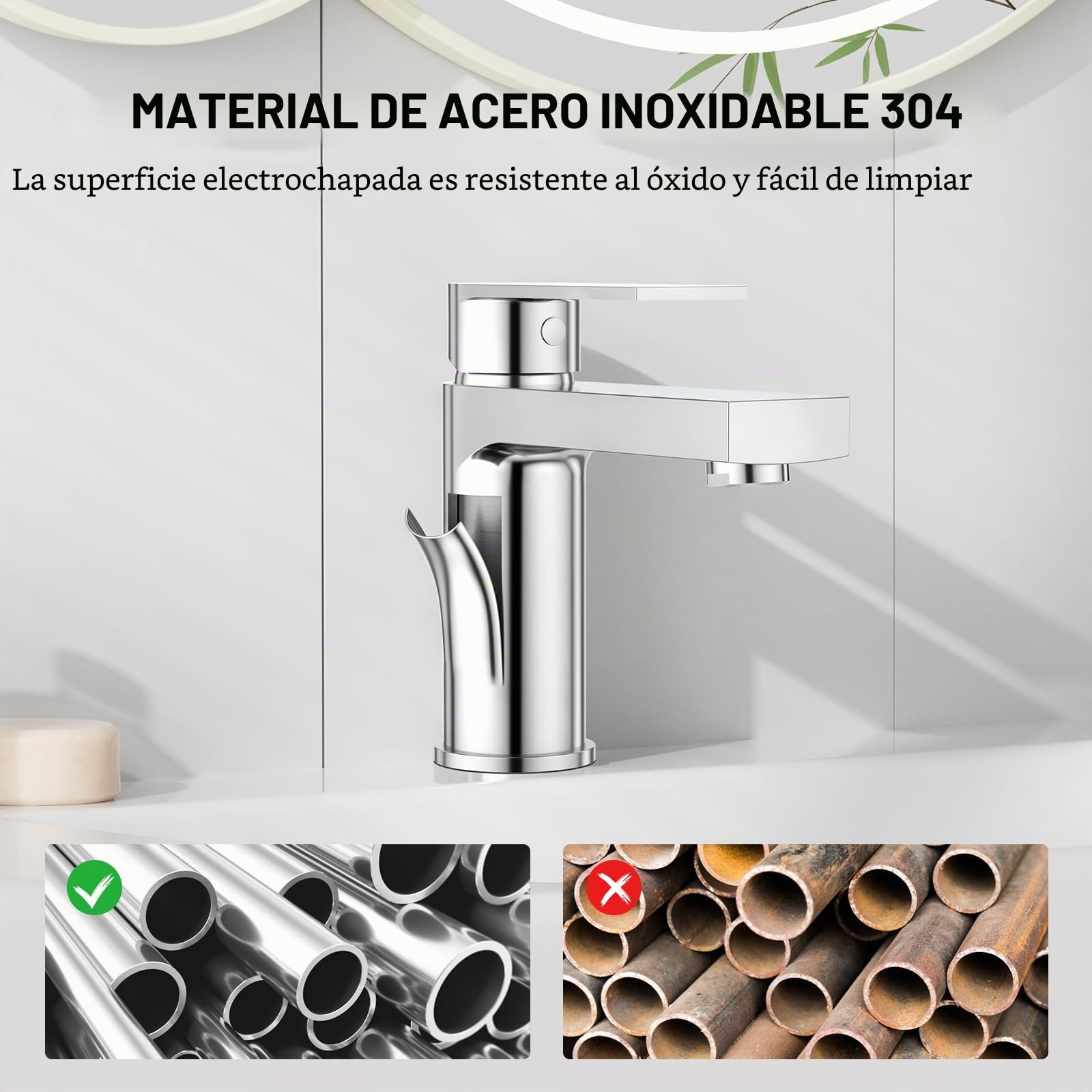 Grifo de Lavabo para Cuarto de Baño W.C. Rectangular Monomando con Desagüe Desplegable de Acero Inoxidable en Cromado Pulido