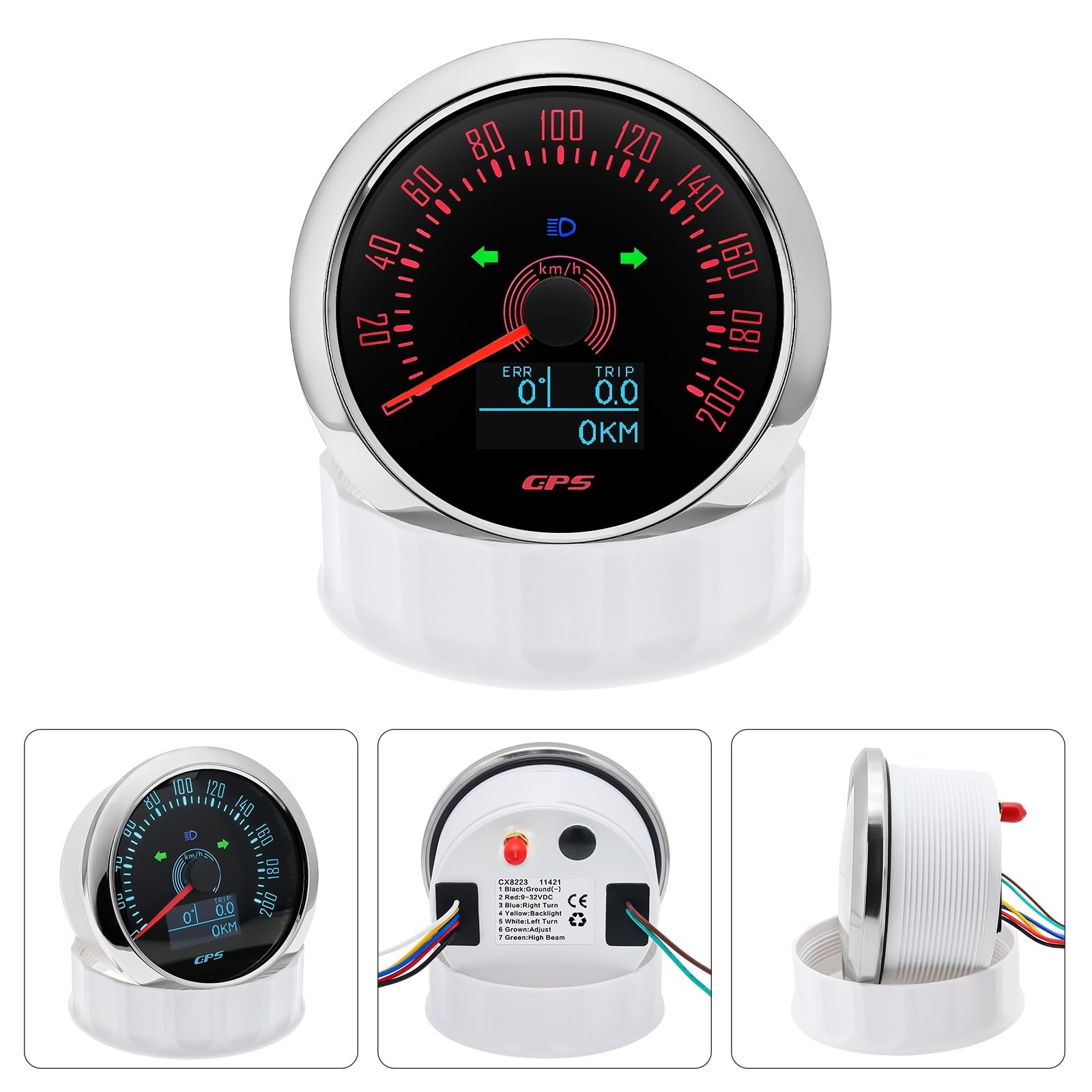 Tachimetro GPS impermeabile da 85 mm for antenna retroilluminazione a 7 colori for moto nautica barca auto camion misuratore di velocità 12V24V(200kmh BN)