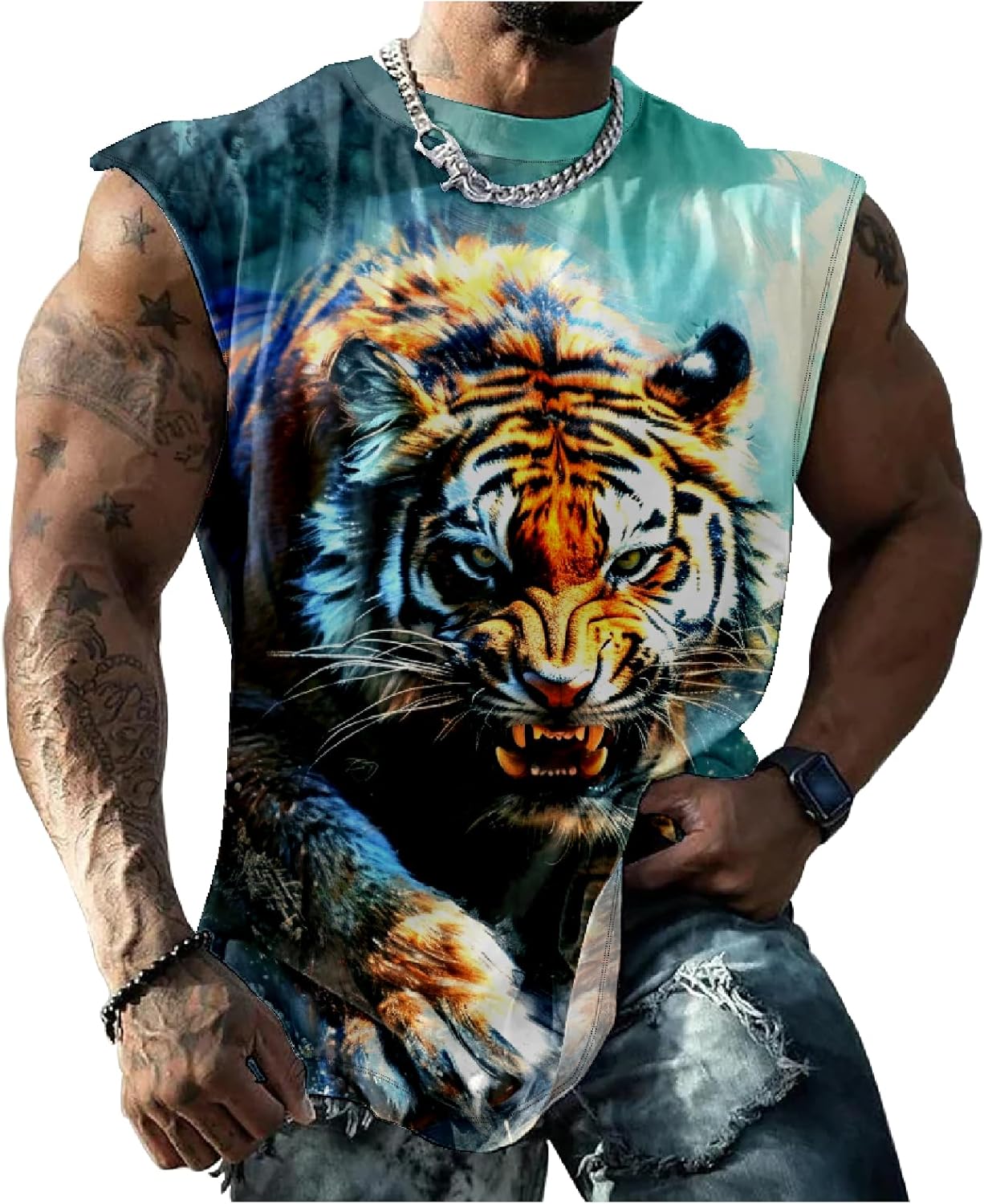 domirica Mens Tank Tops Novelty 3D Printed Summer Casual Loose Workout Sleeveless Shirts Quick Dry Breathable Tops