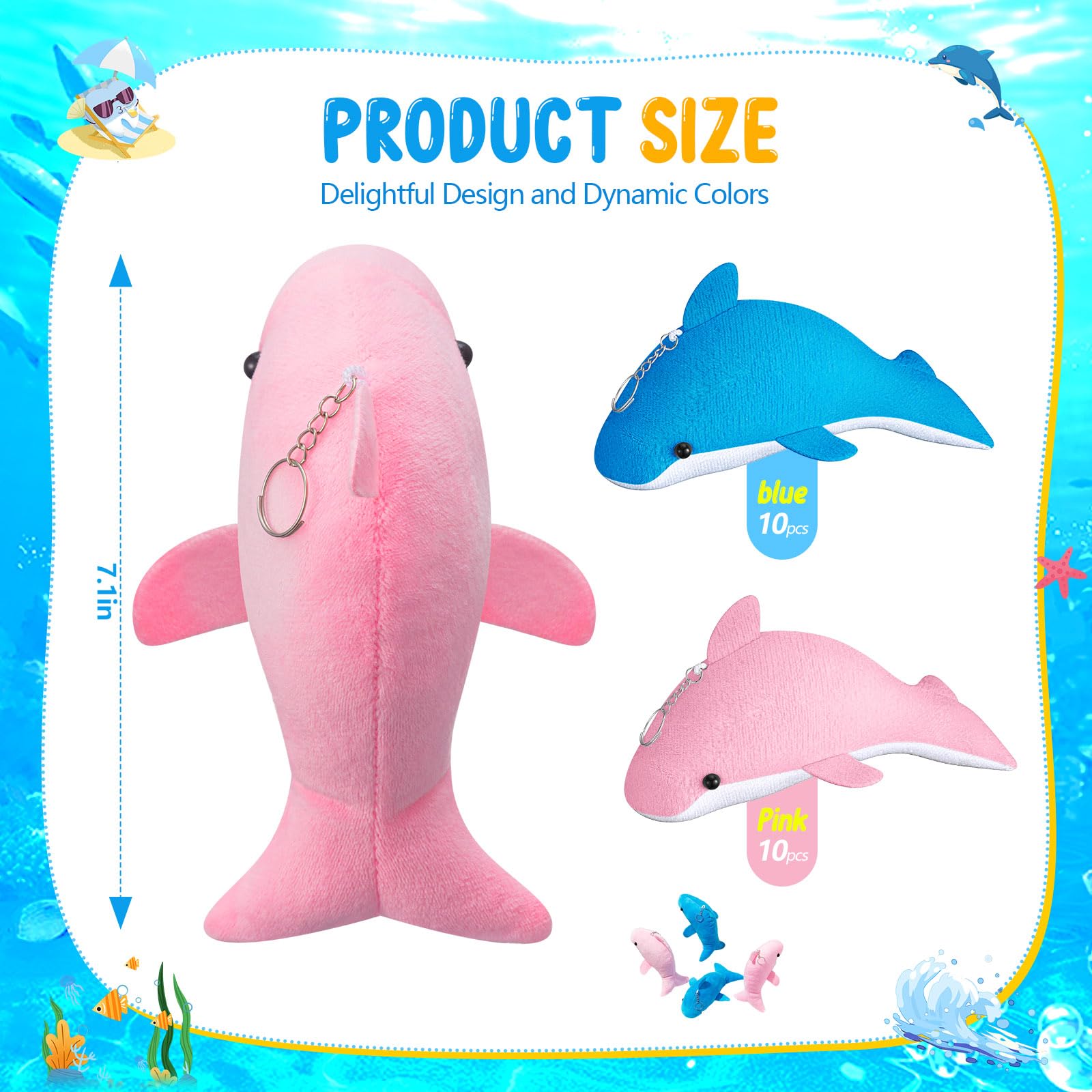 Arrowbash 20 Pcs Plush Dolphin Toys 7.1" Dolphin Plush Stuffed Animal Dolphin Keychain Soft Decorative Dolphin Charm Keyring for Ocean Life Party Favors Accessory Baby Shower Decor - Image 2