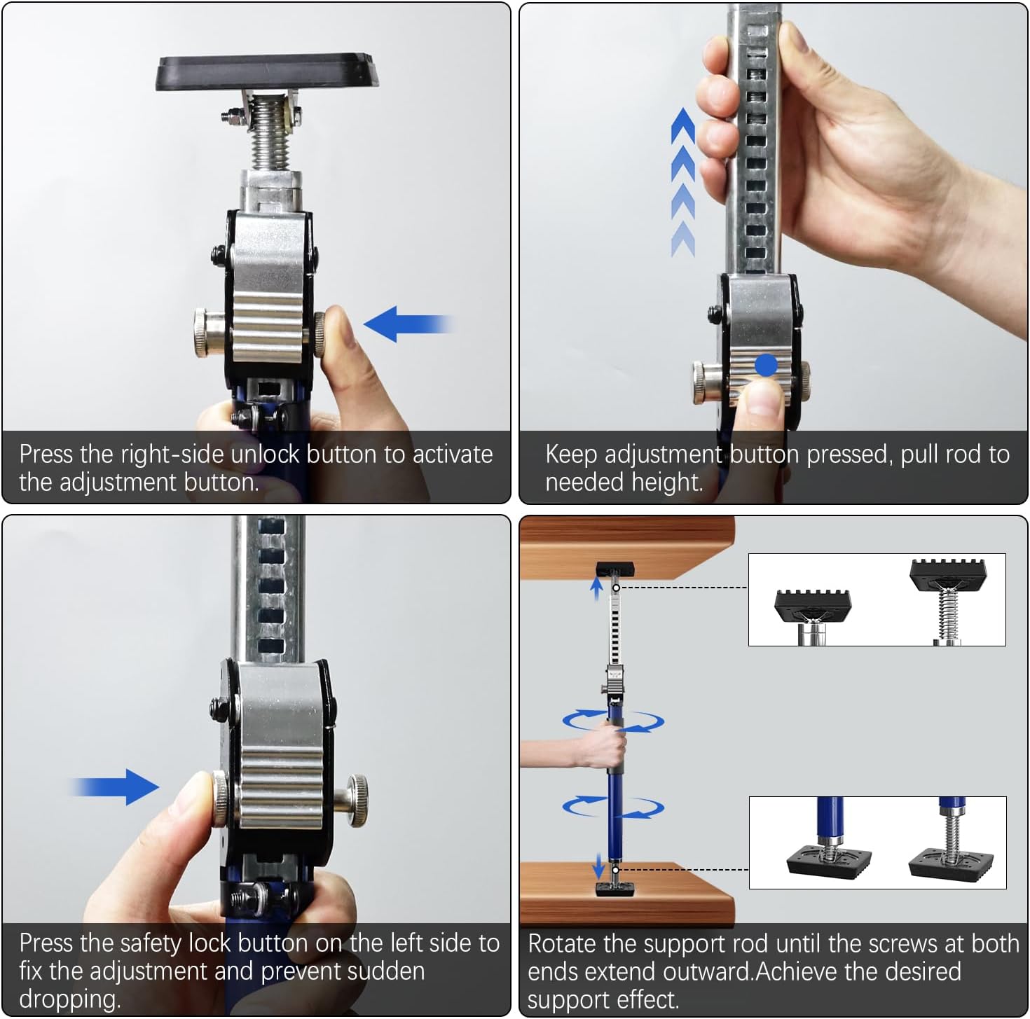3-H Cabinet Jacks for Installing Cabinets,Thickened All-Steel Adjustable Support Pole, Heavy-Duty Third Hand Tool with Self-Locking Spring Ratchet,Dark Blue,29.5"-52" 2pc
