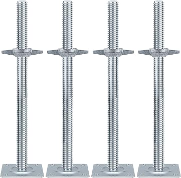 Yeipowr 18" Adjustable Scaffold Leveling Jack Feet - 1.2" OD Solid Screw Jacks Galvanized for Baker Style Scaffolding 4 Pack