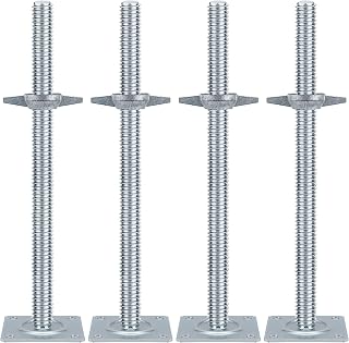 Yeipowr 18" Adjustable Scaffold Leveling Jack Feet - 1.2" OD Solid Screw Jacks Galvanized for Baker Style Scaffolding 4 Pack