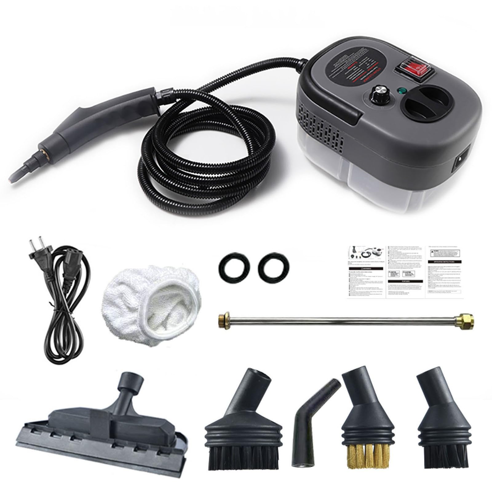 Vaporeta, Vaporeta Limpieza Hogar 2500W, Limpiador a Vapor Portátil, Máquina de Limpieza a Vapor con Tanque 1,2L para Hogar, Cocina, Baño, Coche Grey-SetB