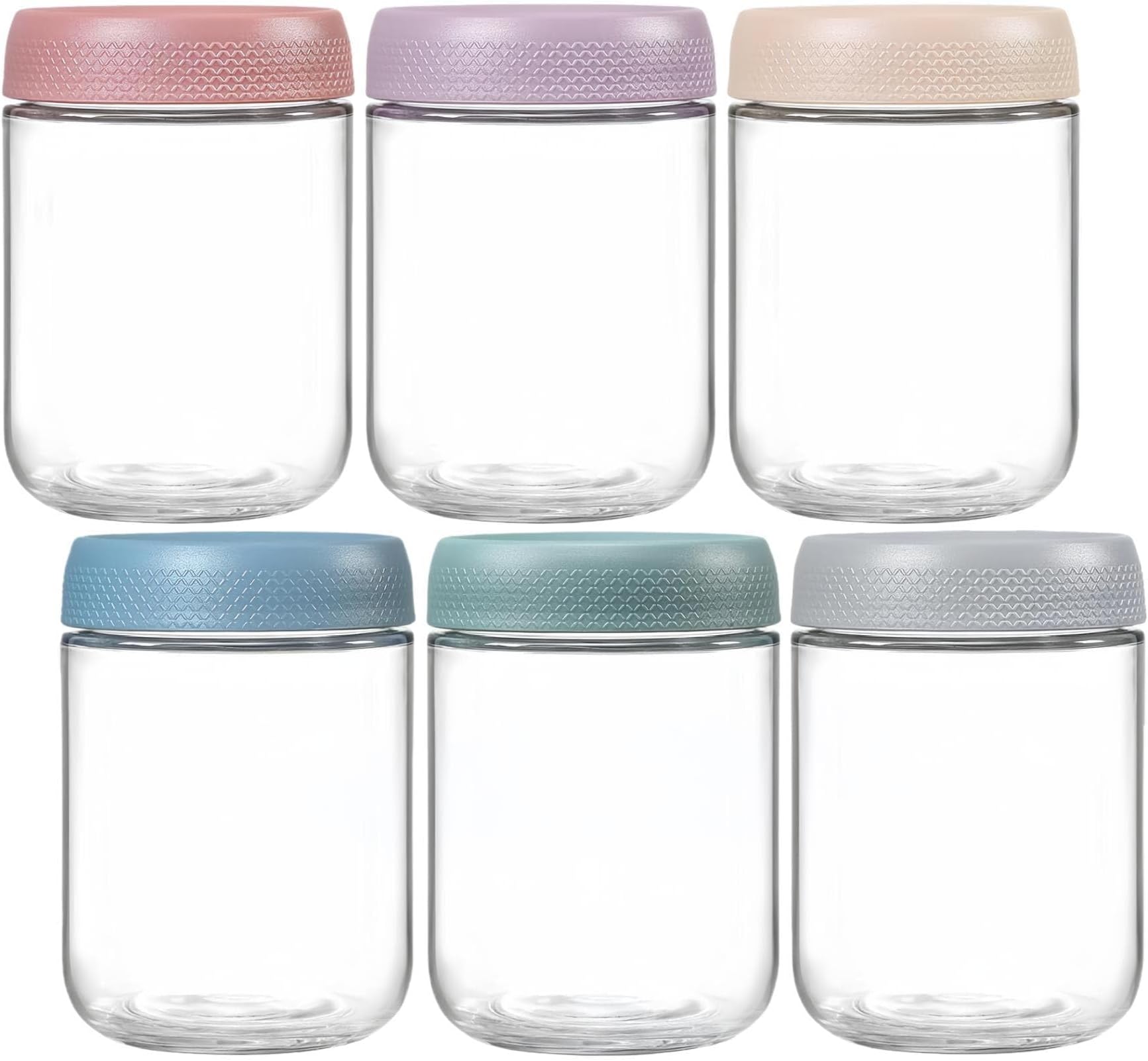 6-Pack 16 oz Glass Jar with Screw Lid Leakproof Overnight Oats Container, Yogurt Jars, Oatmeal Salad Jars, for Cereals Milk Fruit Condiment Dressing Sauce Snacks Juice, 6 Colors(6-Pack 480ml)
