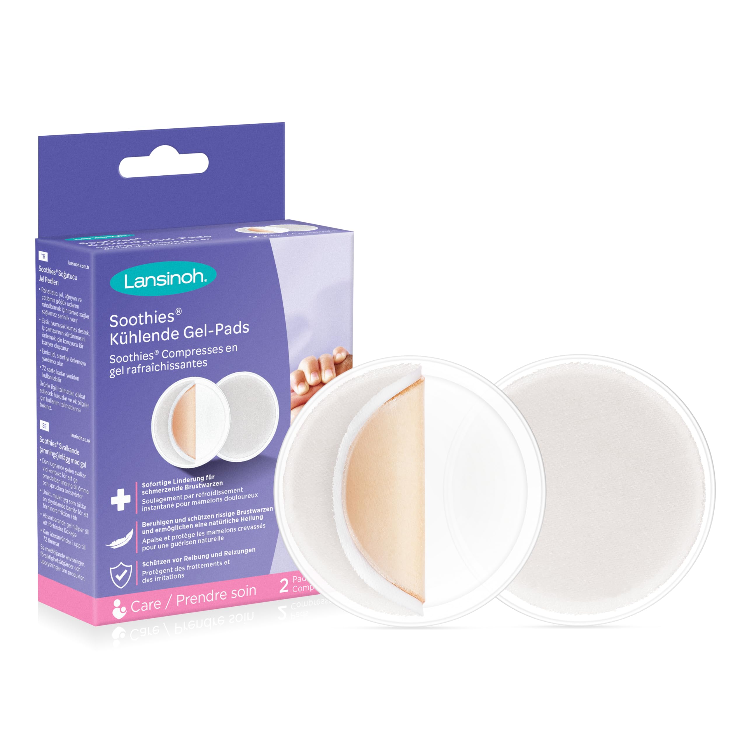Lansinoh Soothies - Lot de 2 coussinets hydrogel rafraîchissants - Apaisent et protègent les douloureux, fissurés et douloureux - Favorise la guérison naturelle - Réutilisables jusqu'à 72