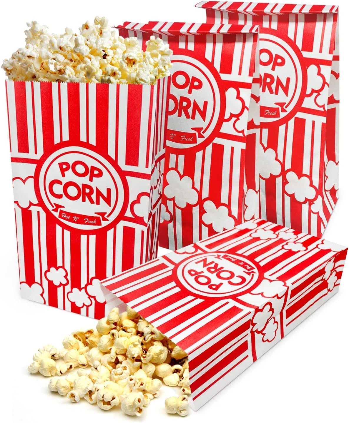 Flat Bottom Popcorn Bags, 2 oz Paper Popcorn Bags for Family Movie Night Baseball Themed Carnival Christmas Birthday Party (200Pcs)