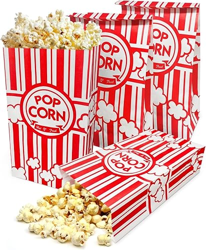 Miniatura 10 de 50 bolsas de palomitas de maíz de fondo plano, bolsas de papel de 2 onzas para la familia, noche de película, béisbol, carnaval, Navidad, fiesta de