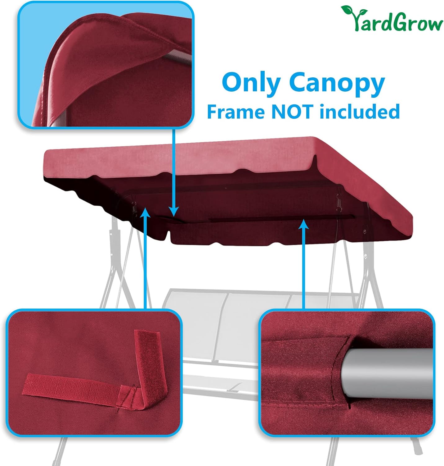 YardGrow Burgundy 73''x52'' Swing Canopy Replacement Cover for Patio Swing, Outdoor Garden Top Cover, Canopy ONLY