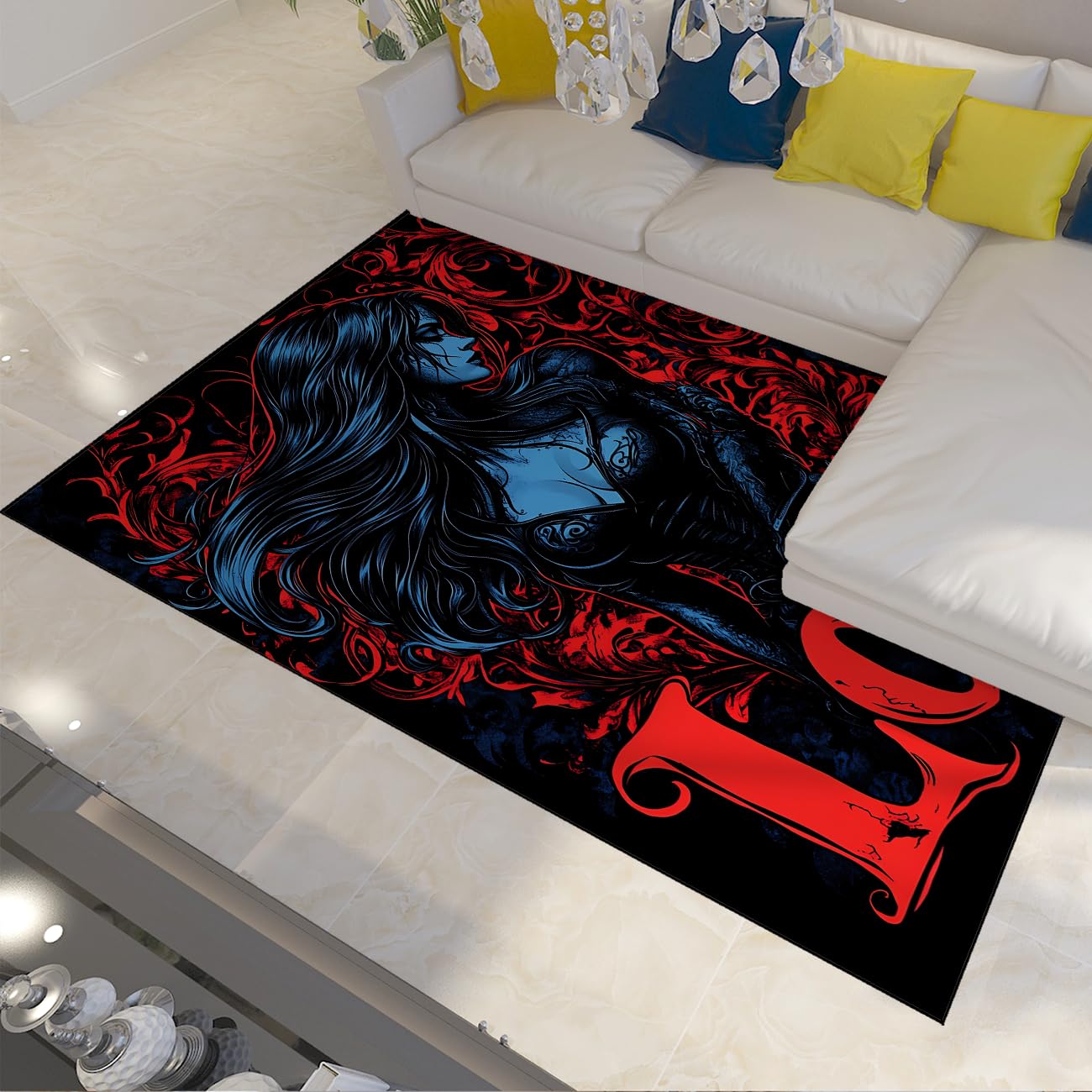 Dywaniki Dark Aesthetics 160x200cm Mistyczna Sylwetka Kobieta Wzór Niskie Włosy Dywan Antypoślizgowy Zmywalny Romans Miłość Przedpokój Wejście Dekoracja Podłogi