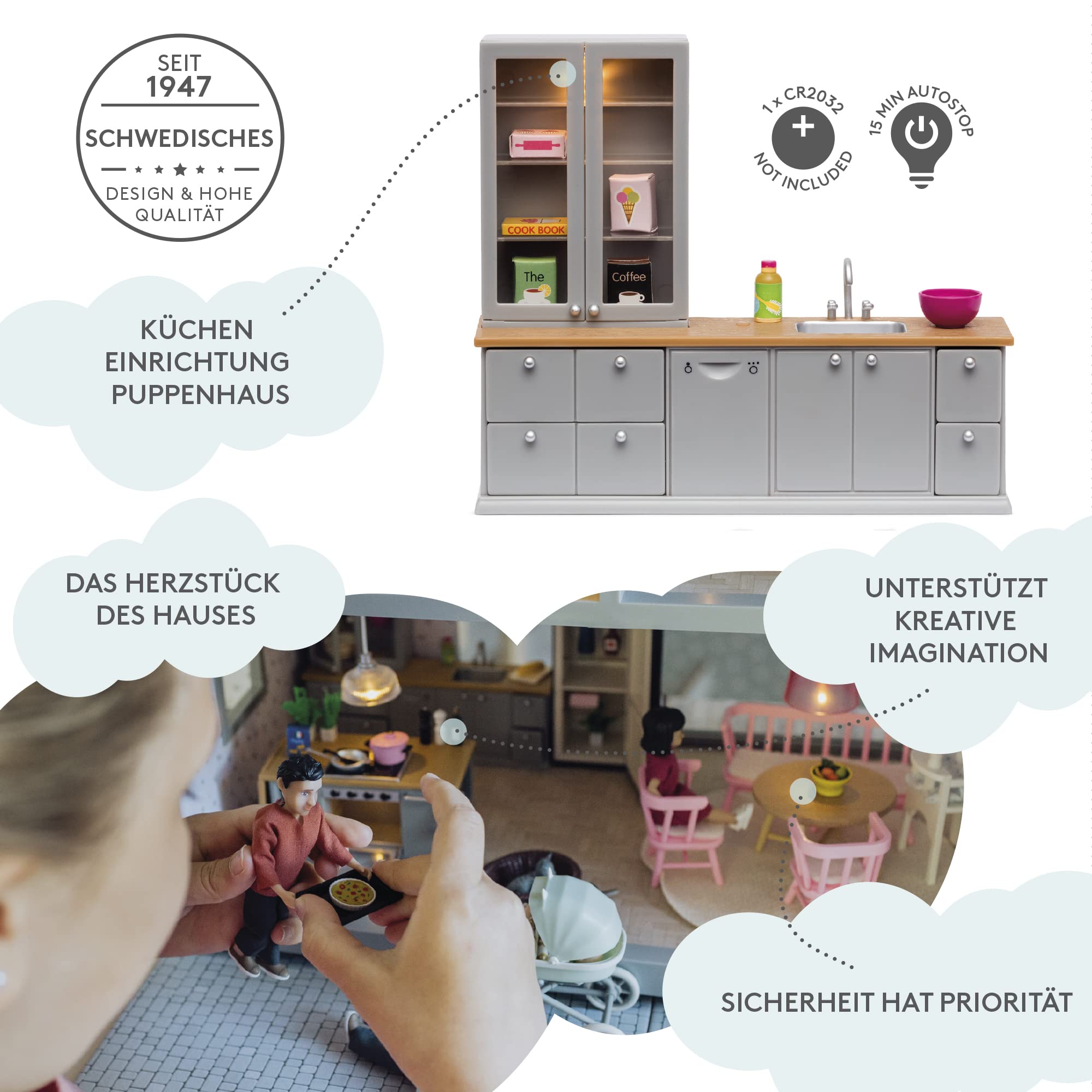 Lundby Zestaw mebli do domku dla lalek - 8 sztuk miniaturowych - Podświetlane akcesoria do domku dla lalek - Meble do domku dla lalek - Meble do domu dla lalek