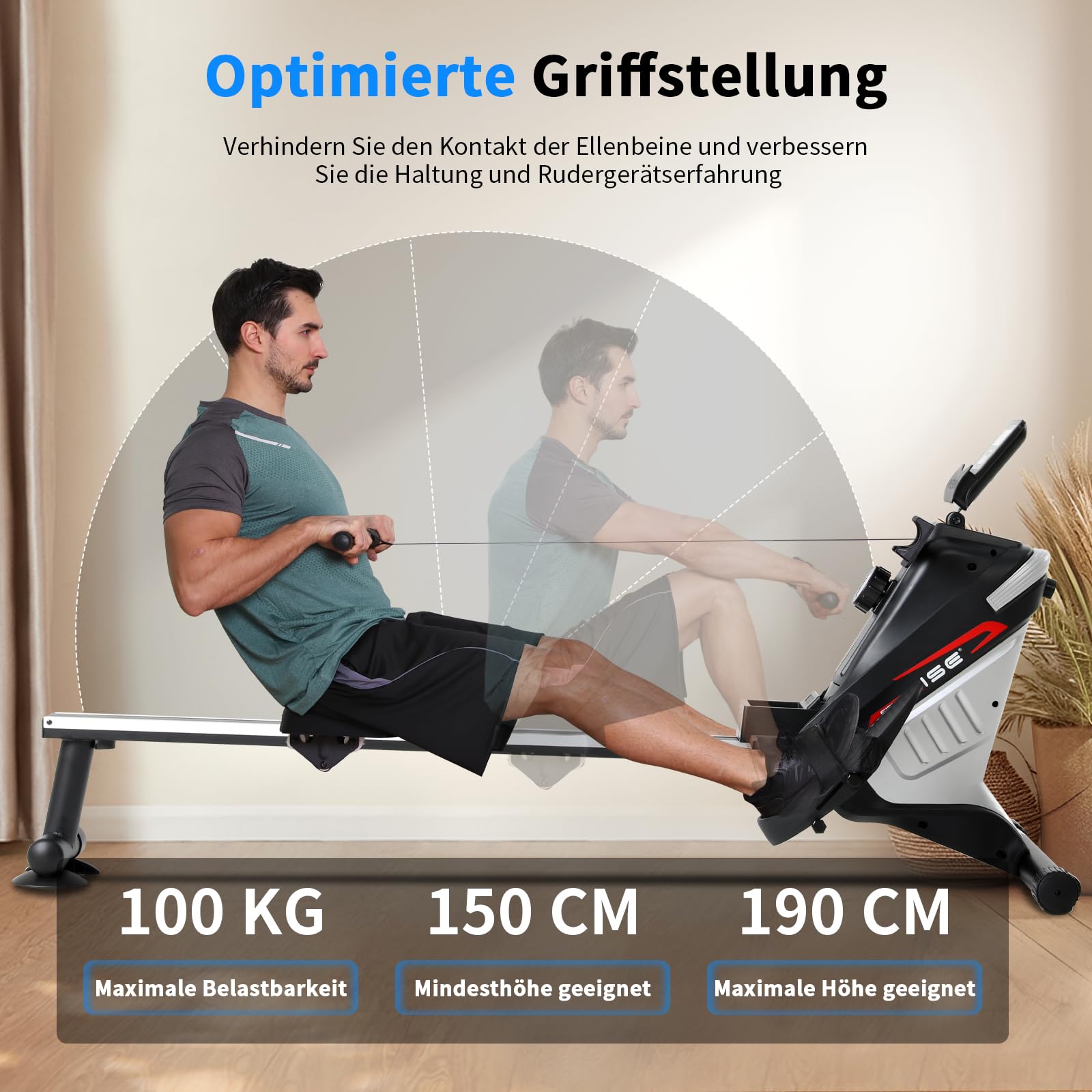ISE Rudergerät für Zuhause, Magnetisches rudergerät mit APP & LCD-Display & 8 Widerstandsstufen, Magnetisches Rudergerät,Leise Rudermaschine für Cardio-Training,Indoor-Gerät für das Home-Gym
