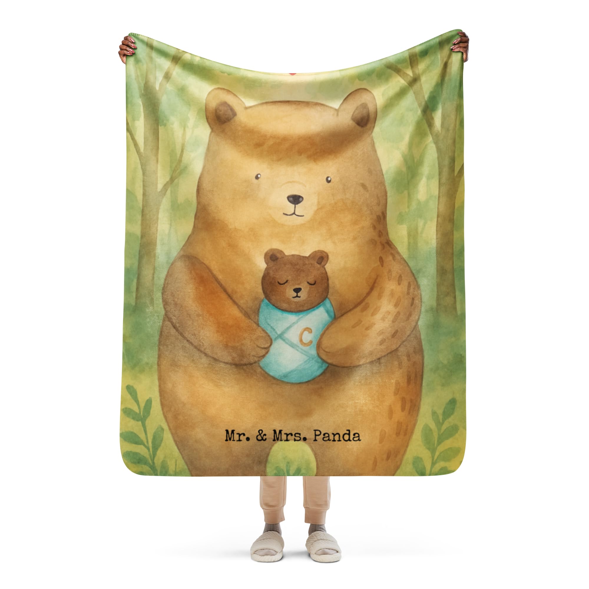 Mr. & Mrs. Panda Heimdecke Bär Baby Design 130 x 155 cm - Geschenk, Schmusedecke, Kuscheldecke, Geburtstag, Tagesdecke, Mutter, Nichte, Geburt, Sofadecke, Decke, Teddy