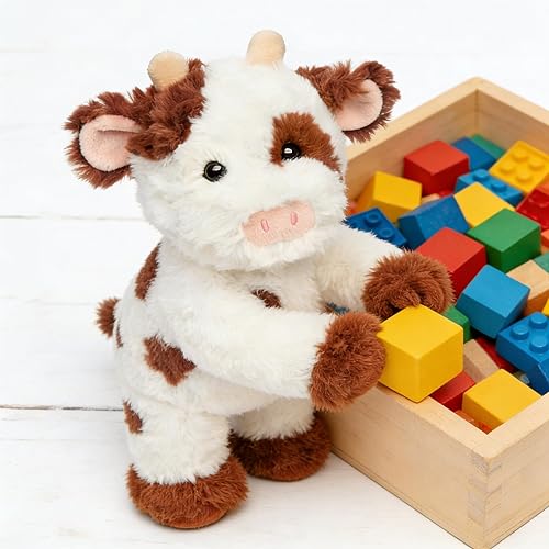 Miniatura 6 de Hopearl Adorable juguete de vaca de peluche, ganado lechero suave, lindo regalo de cumpleaños para niños, niñas, niños, marrón, 9 pulgadas