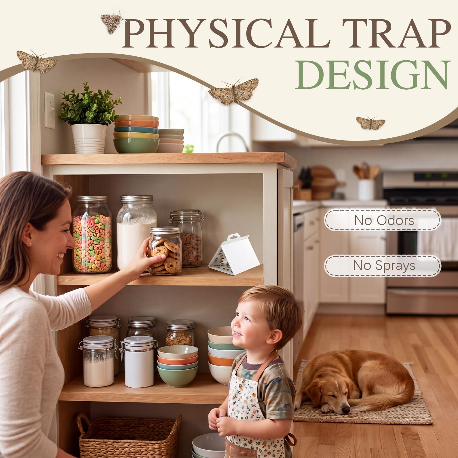 Confezione da 20 trappole per tarme della dispensa, per casa e interni, da appendere, per dispensa di casa, cucina, conservazione degli alimenti e armadio, trappole fisiche appiccicose, senza spruzzo
