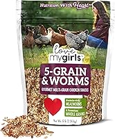 Love My Girls 5-Grain & Mealworms Chicken Treats - 5lb Corn-Free Gourmet Snacks, Protein-Rich with Fiber for Backyard Flocks