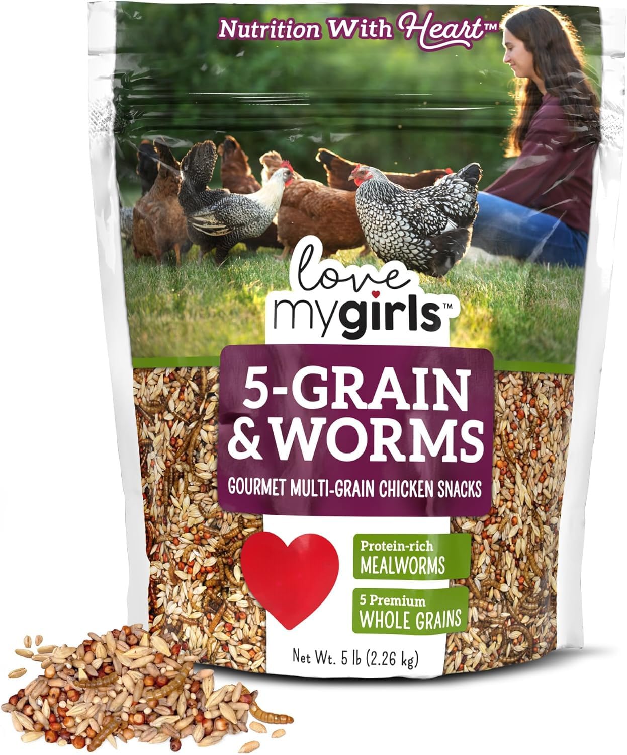 Love My Girls 5lb Chicken Snacks- Multi-Grain &amp; Mealworm Treats, Corn-Free