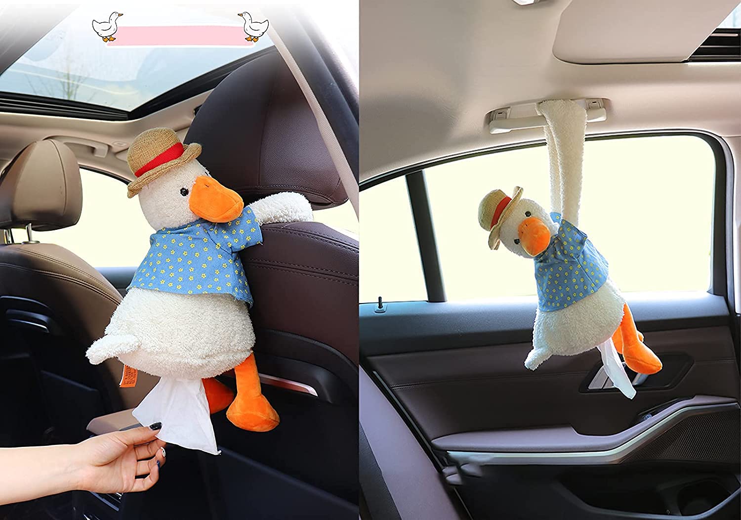 Hanging Car Tissue Box Holder for Car Duck Stuffed Animals Car Accessories,Cute Tissue Box Cover,Funny Toilet Paper Holder