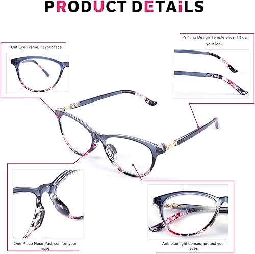 Miniatura 3 de FEISEDY ojo de gato progresivo multienfoque anti-azul luz mujeres gafas de lectura floral diseño de impresión lector de computadora b9011