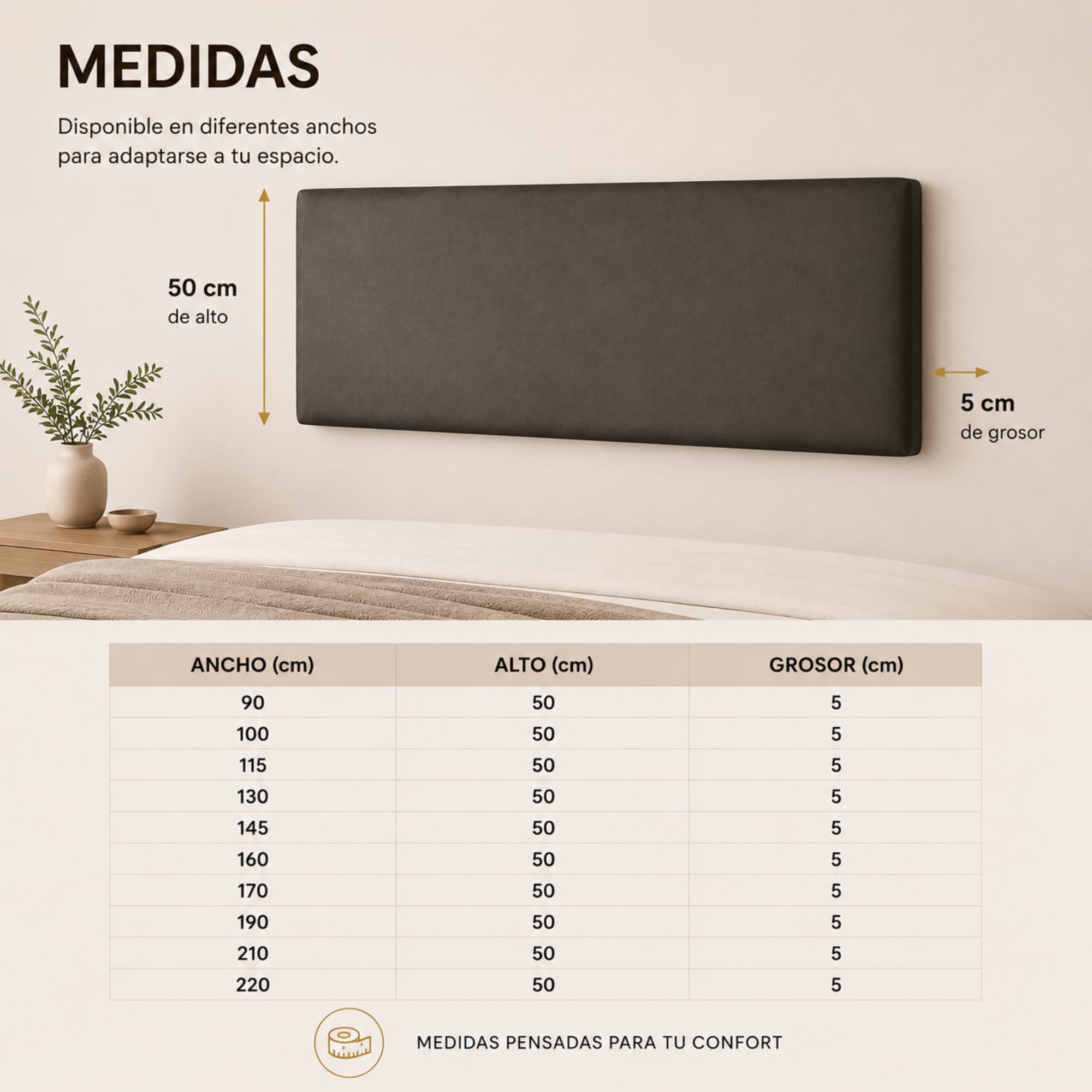 FISIO Dreams Cabecero Polipiel Caribe 1 para Cama 90, 105, 135, 150, 160,180 y 200 cm | Cabezal Tapizado Moderno y Minimalista | Fabricado en España | Fácil Instalación