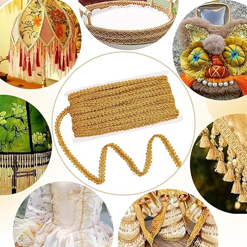 Miniatura 6 de PandaHall Gimp - Ribete trenzado de tela de ciempiés dorado, 22.5 yardas, cinta trenzada, ajuste de encaje metálico, para bodas, novias, disfraces o