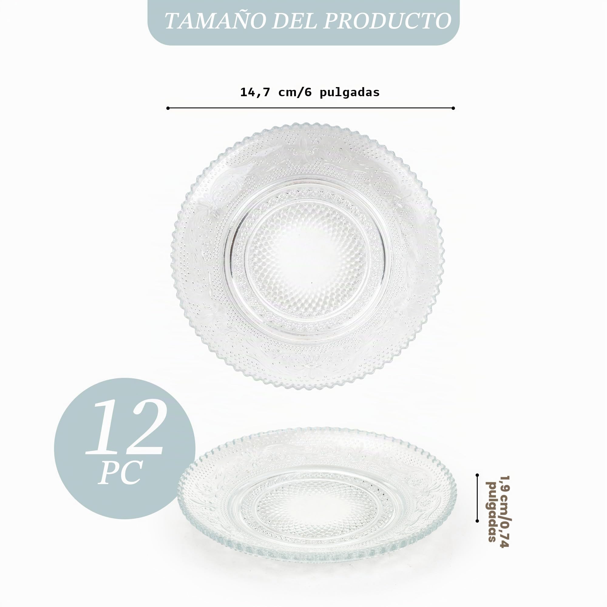 12 platos de ensalada de vidrio de 15 cm, pequeños platos de postre de cristal tallado, reutilizables y redondos, para ensaladas, frutas, aperitivos, pasteles