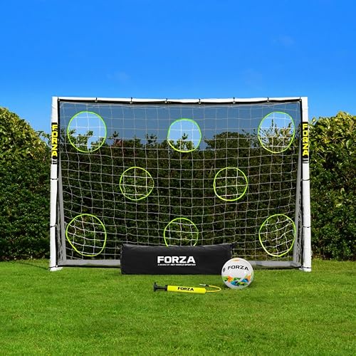 FORZA 10ft x 6.5ft Futsal Soccer Goal [3m x 2m] | Ultra-Durable & Weatherproof uPVC with Quick & Easy Assembly - Optional Ball, Target Sheet & Carry Bag (Goal, Ball, Target Net and Bag)
