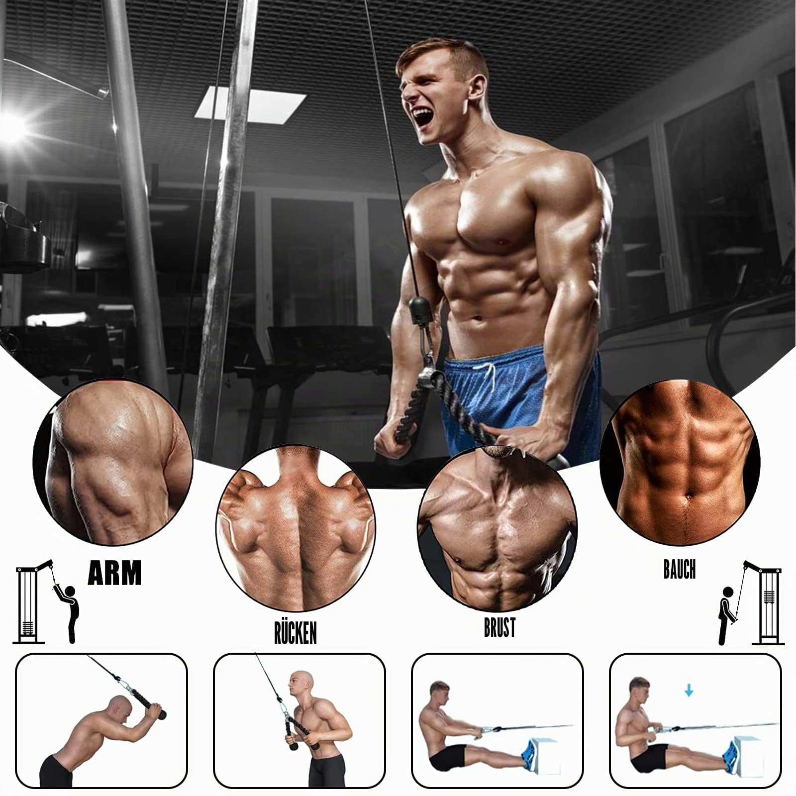 Taeku Kabelzug Fitnessgerät für Zuhause – Latzug & Trizeps Seilzug Trainer mit Riemenscheibe, Unterarmtrainer & Gewichtsstift, DIY Krafttraining Kabelmaschine für Rücken Schultern (2,5M Kabel)