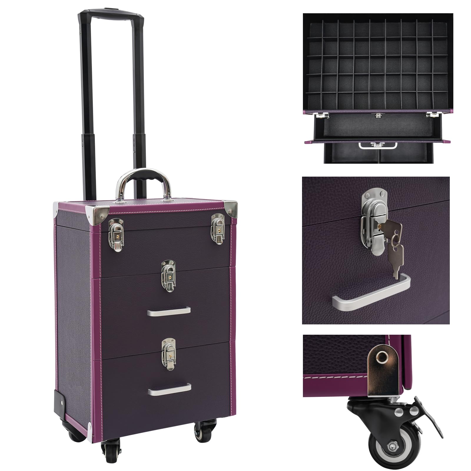 Estuche para cosméticos con Ruedas de Gran Capacidad, Estuche de Viaje con Ruedas, Caja de Almacenamiento móvil, Estuche de Maquillaje Multifuncional, Organizador de Herramientas