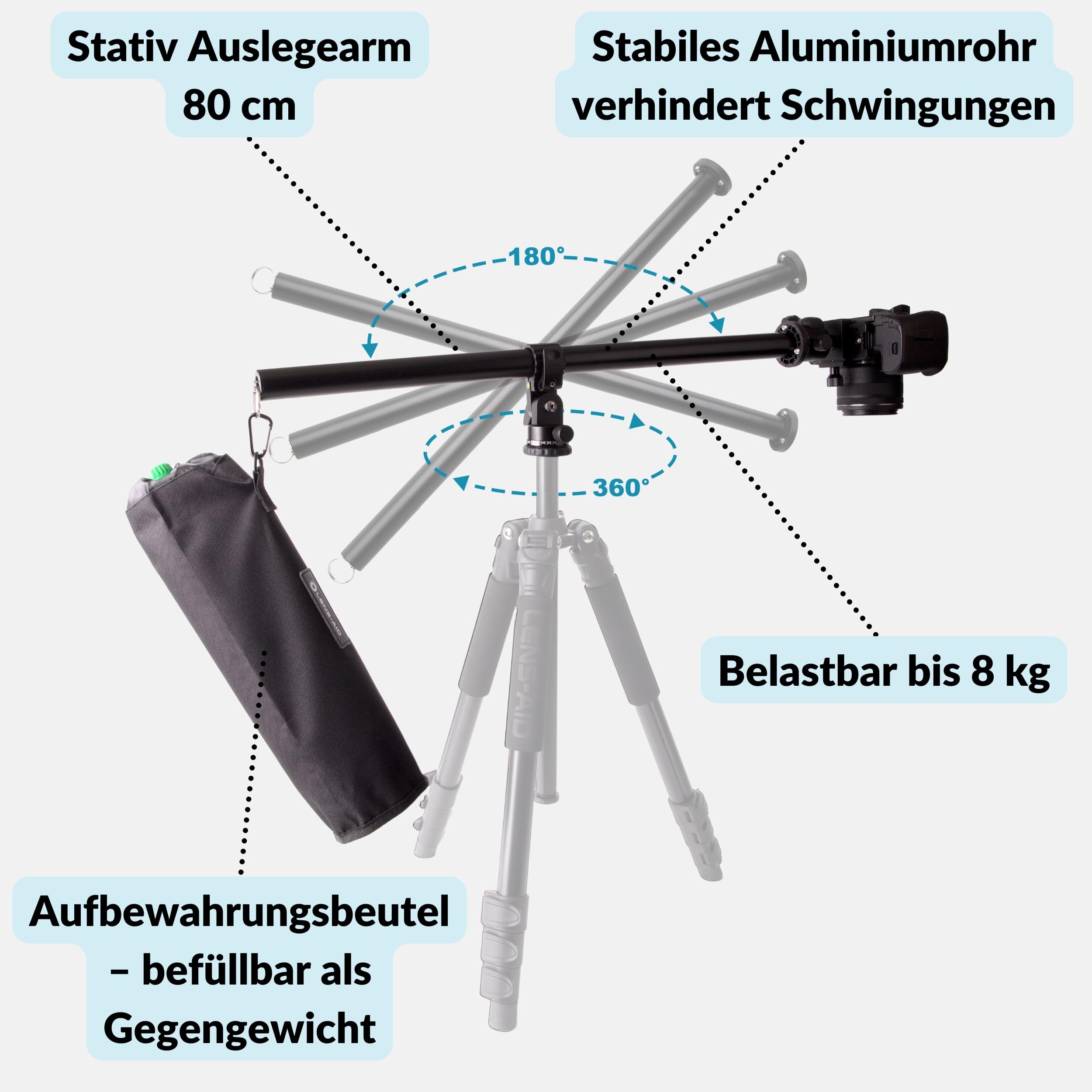 LENS-AID Auslegearm für Stativ 80 cm | Kamera Ausleger Querstange