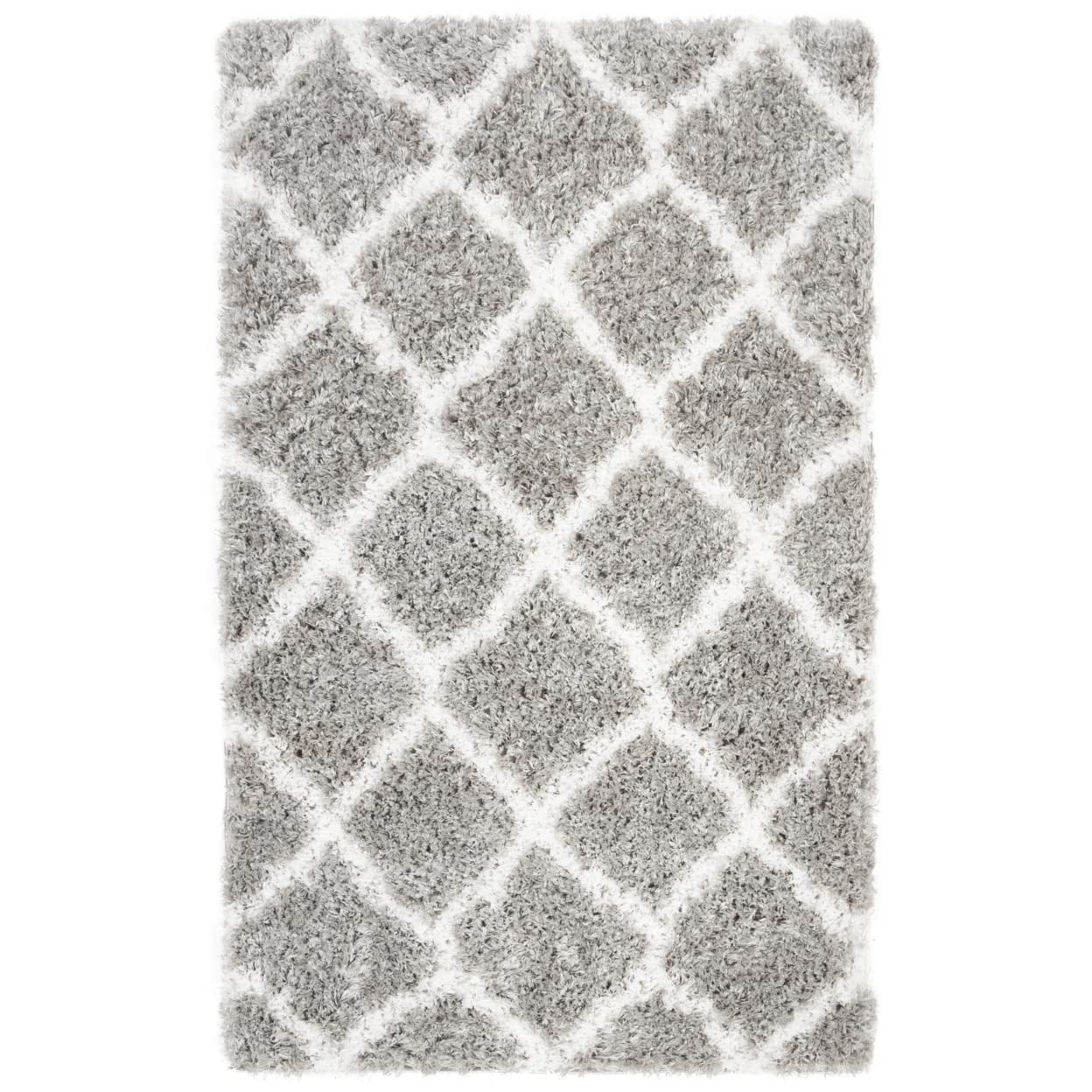 SAFAVIEH Indie Shag Collection SGI322B Trellis Non-Shedding Living Room Bedroom Dining Room Entryway Plush 2-inch Thick Area Rug, 3' x 5', Grey/Ivory