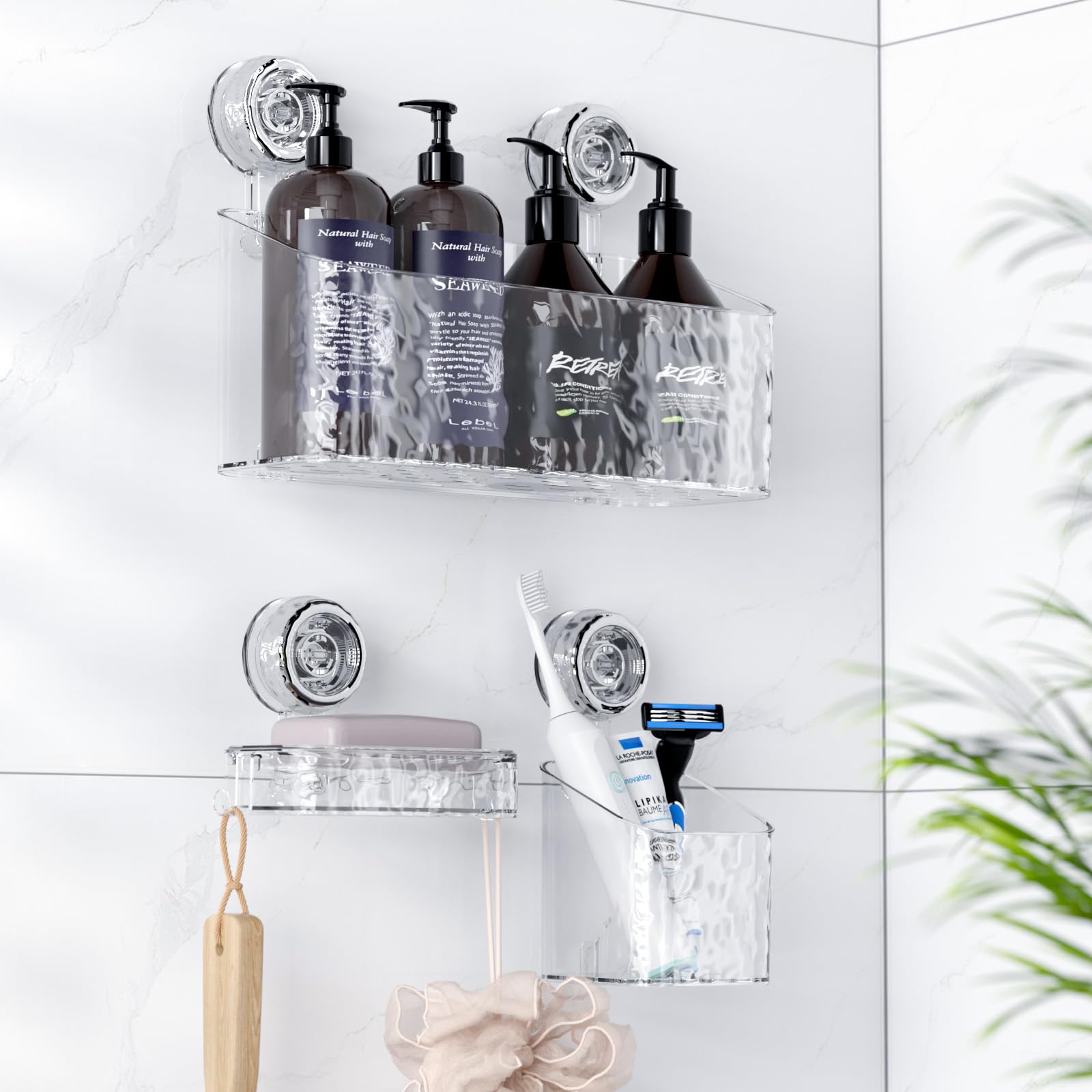 KATIKADDY Shower Caddy Suction Cup 3 Piece Set Organizer with Soap Dish No Drilling Shelf for Inside Shower