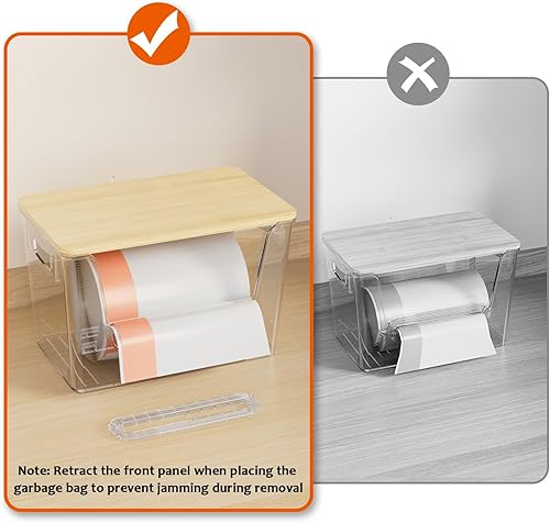 Miniatura 4 de Delamu Juego de 2 organizadores y almacenamiento de despensa, dispensador de bolsas de basura con parte superior de bambú, organizador apilable