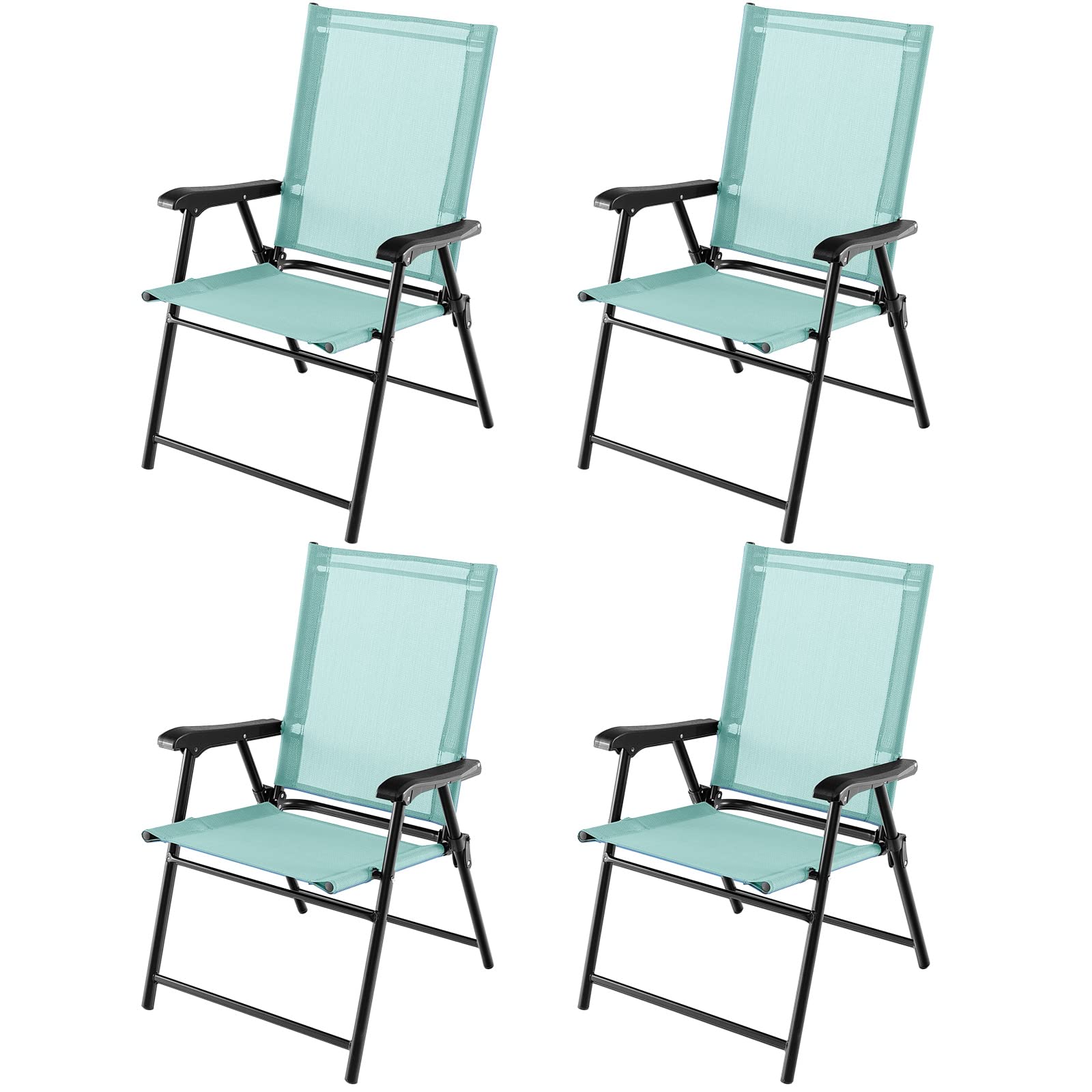 Giantex Patio Chairs Set of 4, Folding Patio Chairs for Deck Beach Camping Dining Picnic, Portable Sling Back Chairs Space Saving Turquoise