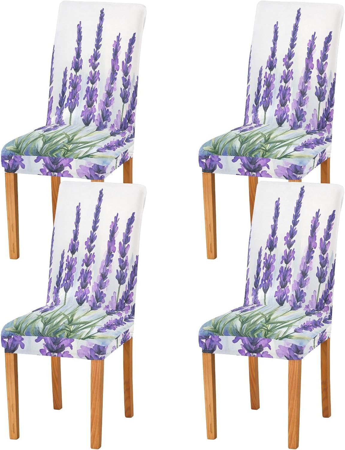 ALAZA Chair Covers for Dining Room, Watercolor Violet Lavender Flowers Stretch Chair Cover Sets Chair Protector Removable Washable for Ktichen Restaurant Hotel