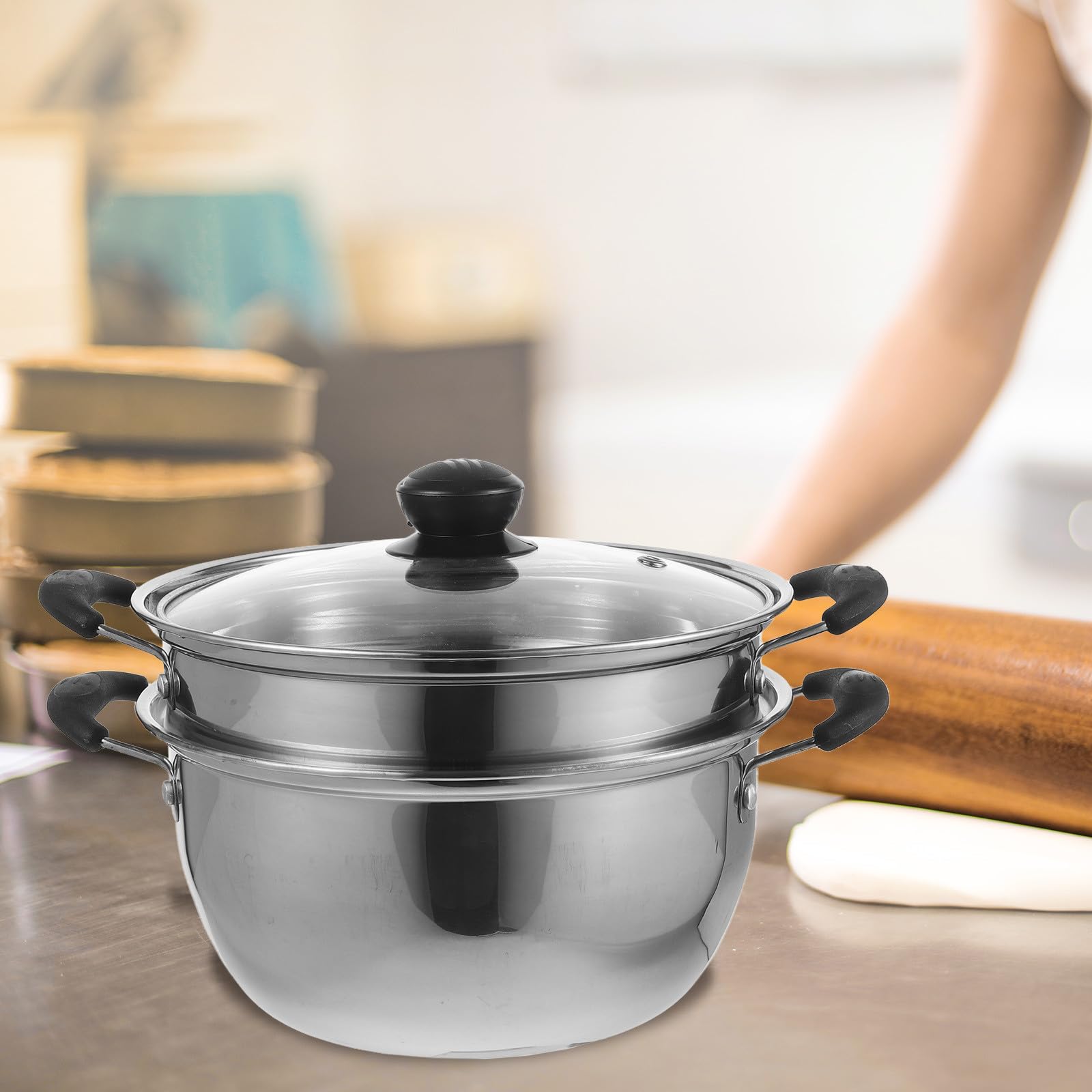 Pentola per Zuppa in Acciaio Inox 304 Antiruggine Pentola per Latte e Cottura a Vapore Compatibile Piani a Induzione Multifunzione per Uso Domestico Stili multipli