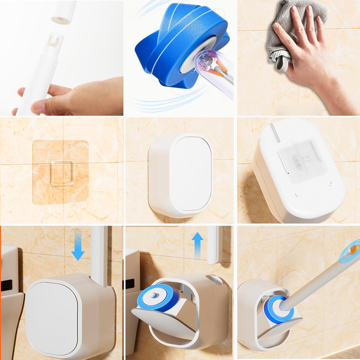 Wall Mounted Disposable Toilet Brush and Holder Toilet Bowl Cleaner with 18 pcs Refills Sponges Pad Replacement Brush Heads (1x Toilet Brush + 18 pcs Refills) - Image 6