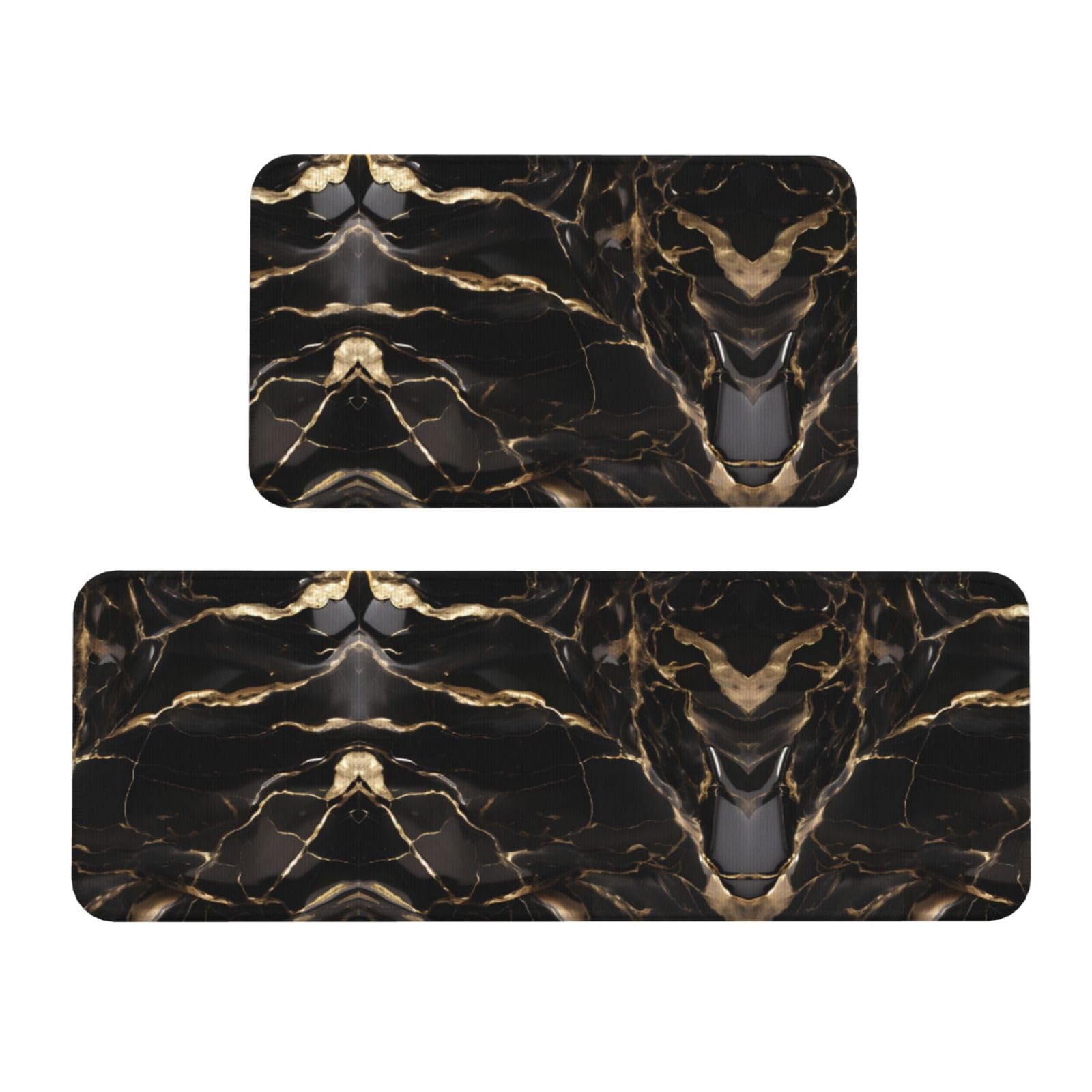 Alfombrillas de cocina elegantes color mármol negro y dorado para un hogar moderno y seguro