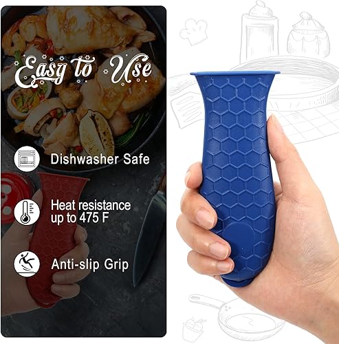 Miniatura 3 de Joyhalo Cubierta de mango de sartén de hierro fundido, paquete de 6 fundas resistentes al calor, funda de silicona para sartén de hierro fundido,