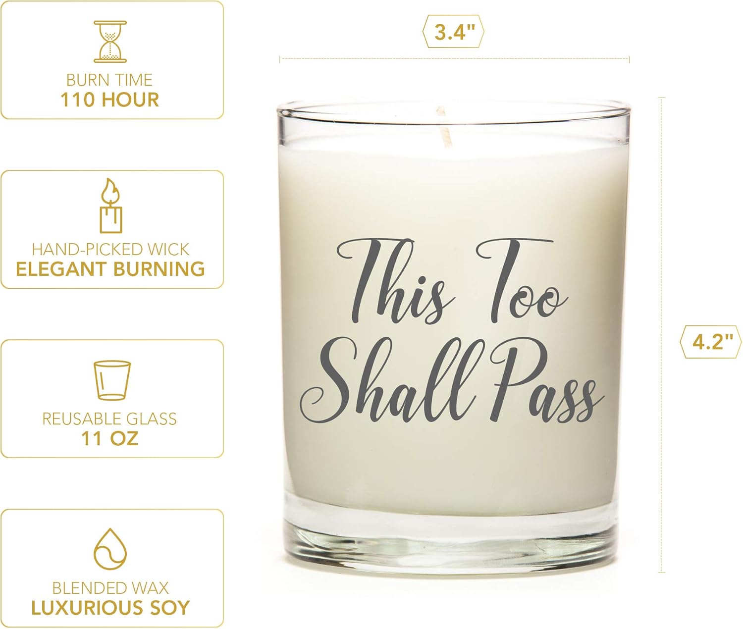 LUNA CANDLE CO. This Too Shall Pass | Candle Idea | 8 Scents to Choose from | 11 Ounce | Ivory | Natural Soy Wax | Metallic Silver Font | Vanilla Fragrance